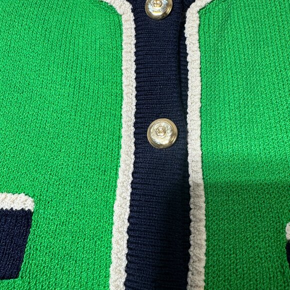 St John Collection by Marie Gray Knit Kelly Green Navy Blue Sweater size 6 - Picture 5 of 10